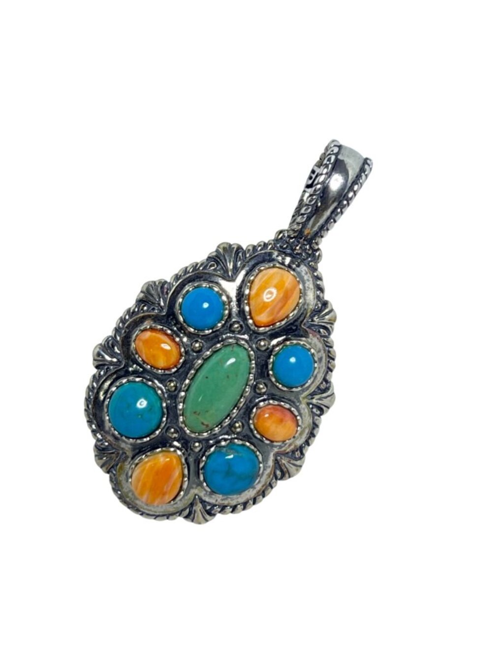 Relios Inc Sterling Silver Southwestern Faux Turquois And Agate Pendant (6408) - Picture 2 of 5